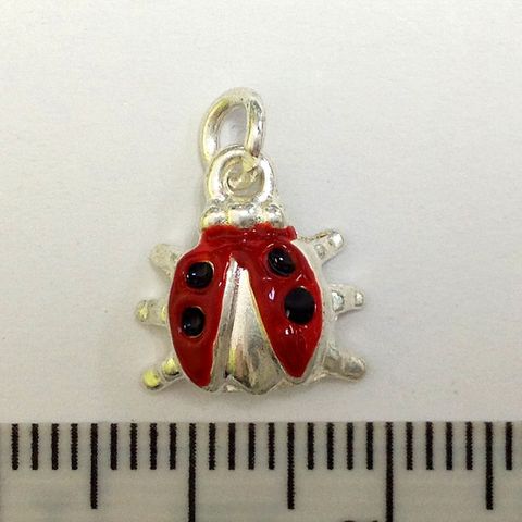 Metal Charms Ladybird Silver/Red Pkt 10