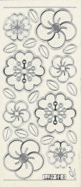 Stickers Embrd Flowers Ass Silver/Clear