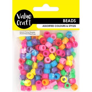 Beads Pony Beads Multi Brights 6mm 50gm