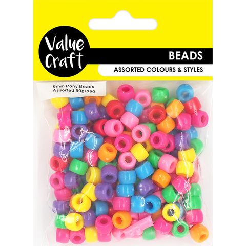 Beads Pony Beads Multi Brights 6mm 50gm