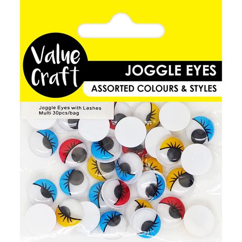 CRAFT JOGGLE EYES-LASHES MULTI 30PCS