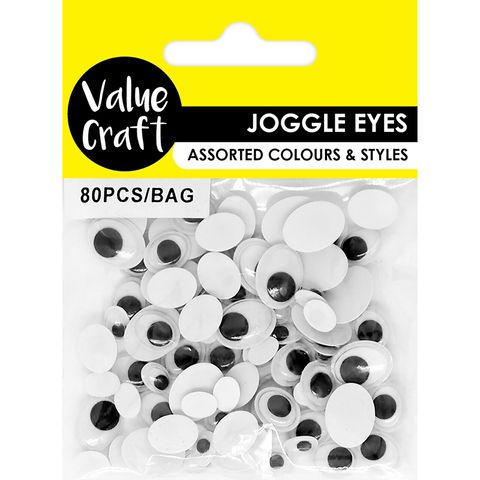 CRAFT JOGGLE EYES OVAL BLK- WH 80PCS