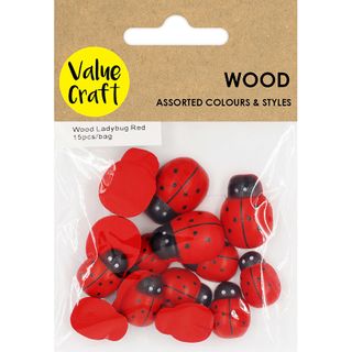 EMB WOOD LADYBUG RED 15PCS