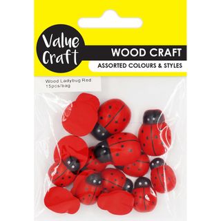 EMB WOOD LADYBUG RED 15PCS