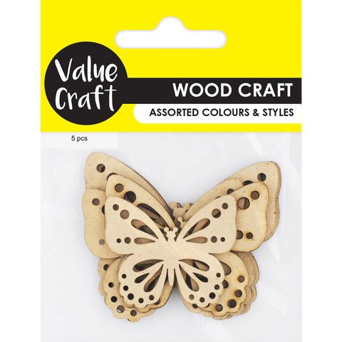 WOOD SHAPES BUTTERFLIES 5PCS
