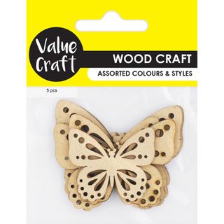 WOOD SHAPES BUTTERFLIES 5PCS