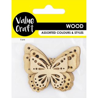 WOOD SHAPES BUTTERFLIES 5PCS