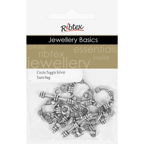 Clasp Toggle 15mm Circle Silver 5 Sets