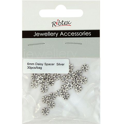 Spacer Daisy 6mm Silver 30Pcs