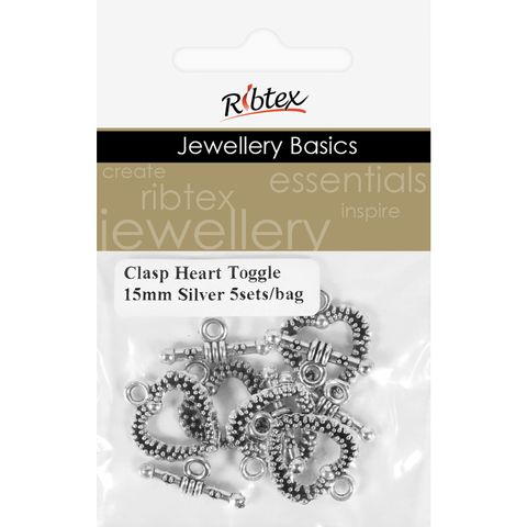 Clasp Toggle Heart 15mm Silver 5 Sets