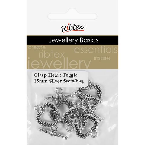 Clasp Toggle Heart 15mm Silver 5 Sets