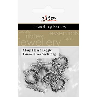 Clasp Toggle Heart 15mm Silver 5 Sets