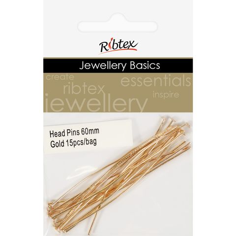 Head Pins 60mm Gold 15Pcs