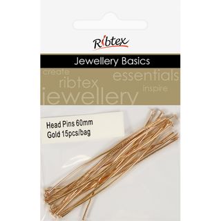 Head Pins 60mm Gold 15Pcs