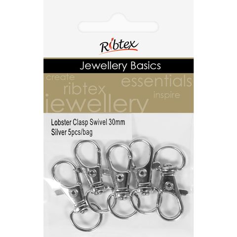 Jf Clasp Lobster Swivel 30Mm Silver 5Pc