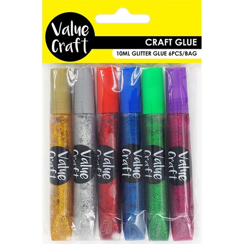 CRAFT GLITTER GLUE SET ASST 6X10ML