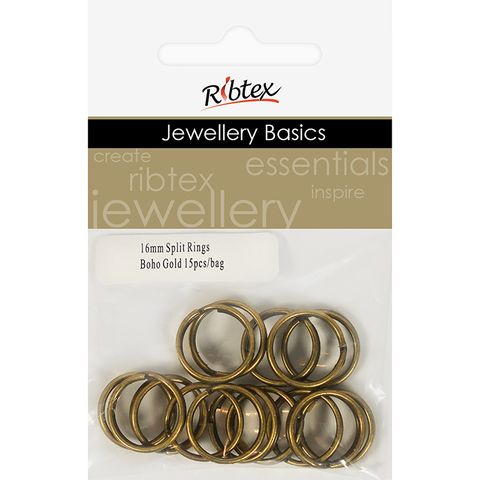 Split Rings 16mm Boho Gold 15Pcs