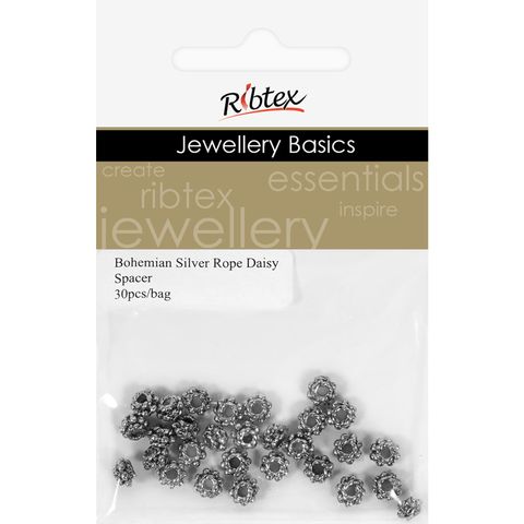 Jf Spacer 5Mm Rope Daisy Silver 30Pcs
