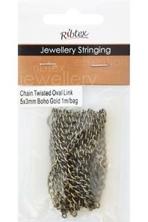 Chain Twisted Oval 5x3mm Boho Gold 1m