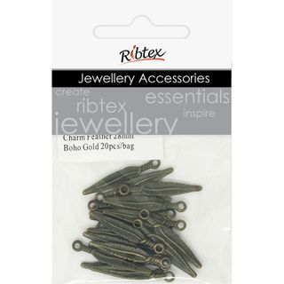 Charm - Feather 28mm Bohemian Gold 20Pc