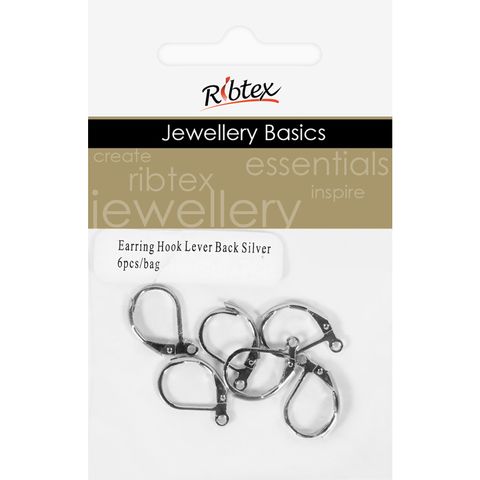Earring Hook Lever Back 15mm Silver 6Pcs