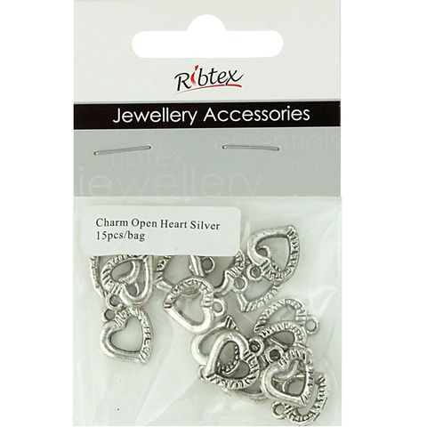 Charm - Heart Open 12x13mm Silver 15Pcs