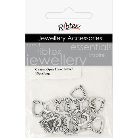Charm - Heart Open 12x13mm Silver 15Pcs