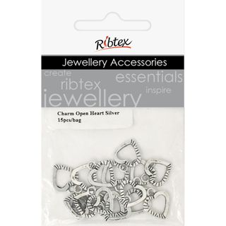 Charm - Heart Open 12x13mm Silver 15Pcs