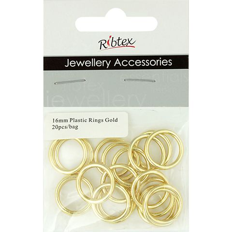 Jf Feature Plastic Rings 16Mm Gold 20Pcs