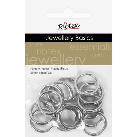 Jf Feature Plastic Rings 20Mm Slv 15Pcs