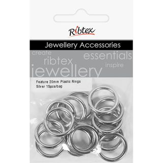 Jf Feature Plastic Rings 20Mm Slv 15Pcs