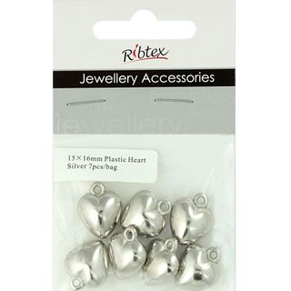 Charm - Heart 15x16mm Plastic Silver 7Pc