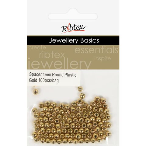 Jf Spacer Plastic Round 4Mm Gold 100Pcs