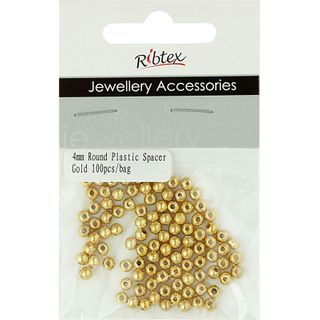 Jf Spacer Plastic Round 4Mm Gold 100Pcs