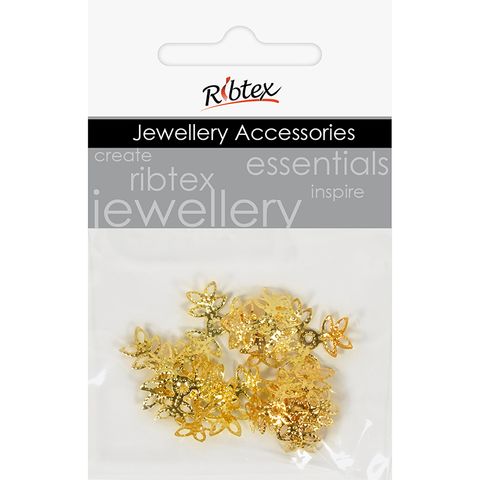 Bead Caps Adjustable Filigree Leaf Gold