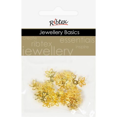 Bead Caps Adjustable Filigree Leaf Gold