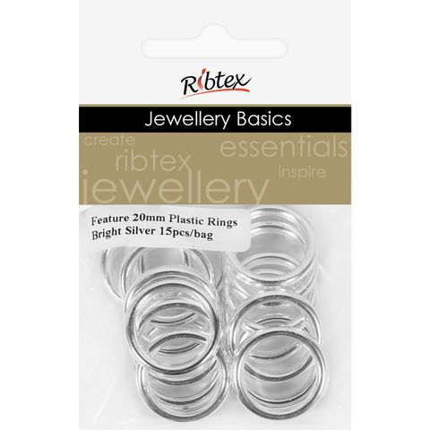Jf Feature Plastic Rings 20Mm B-Slv 15Pc