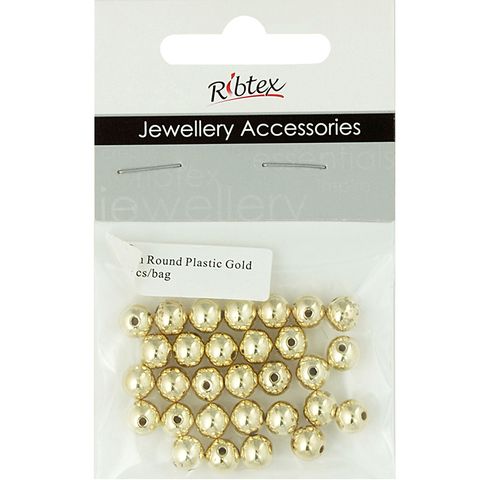 Jf Spacer Plastic Round 6Mm Gold 30Pcs