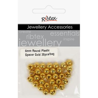 Jf Spacer Plastic Round 6Mm Gold 30Pcs