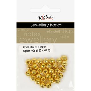 Jf Spacer Plastic Round 6Mm Gold 30Pcs