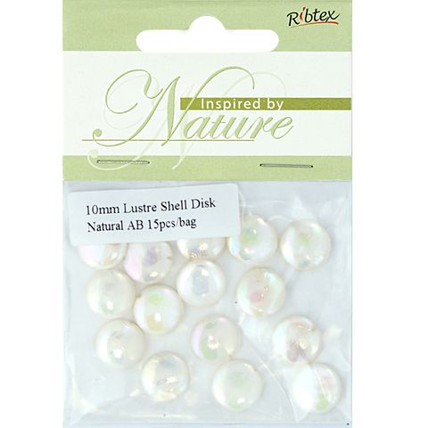 Bead Shell Lustre Disc 10mm Natural 15Pc