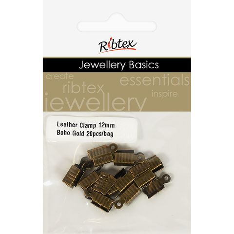 Jf Leather Clamp 12Mm Boho Gold 20Pcs