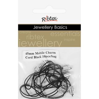 Mobile Phone Charm Cord 45mm Black 10Pcs