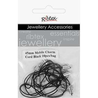 Mobile Phone Charm Cord 45mm Black 10Pcs