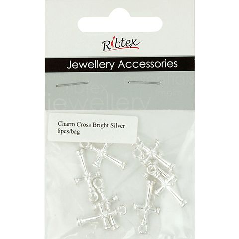 Charm - Cross 21mm Bright Silver 8Pcs