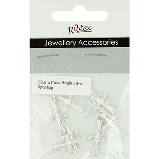 Charm - Cross 21mm Bright Silver 8Pcs