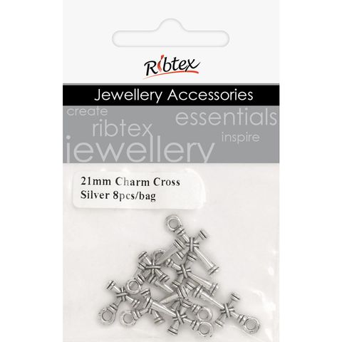 Charm - Cross 21mm Silver 8Pcs