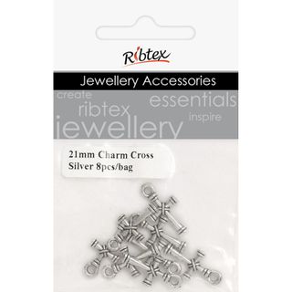 Charm - Cross 21mm Silver 8Pcs