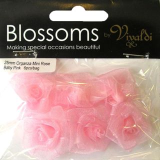 Flower Organza Mini Rose 25Mm Pink 6Pc