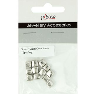 Dark Silver Metal Cube Spacer 12 Pc 6mm